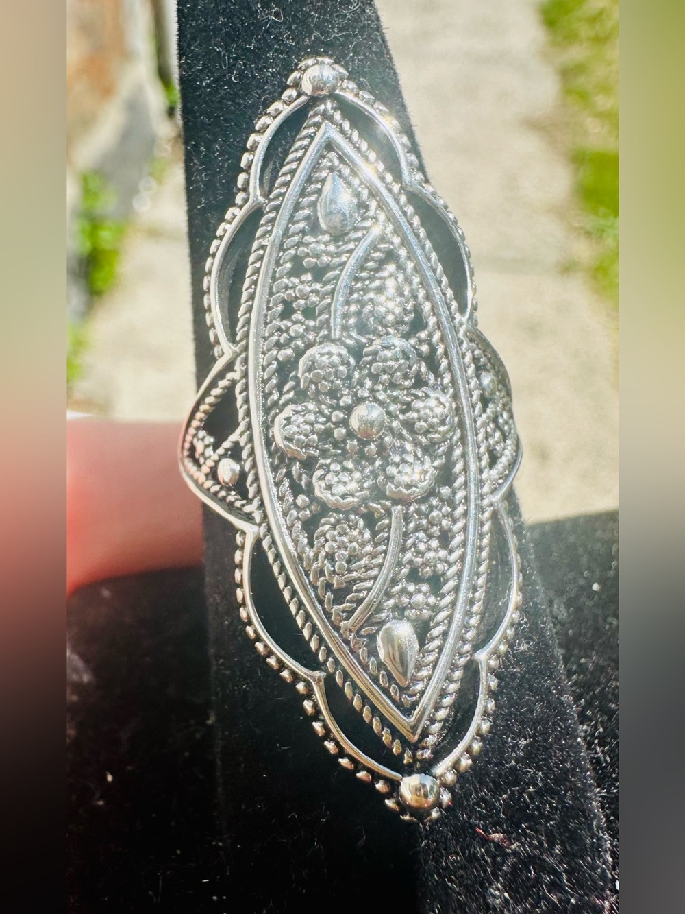 XL LONG Flower Ring solid 925 sterling silver boho sz 7.5-8 sizable